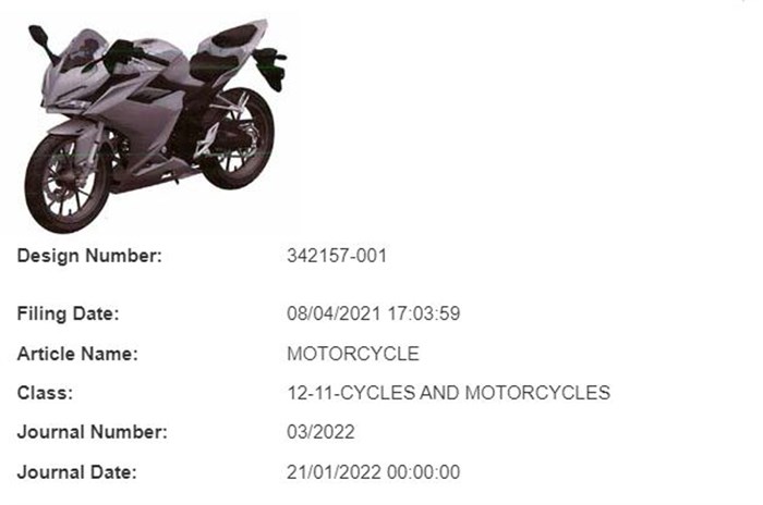 Honda CBR150R design patent registered in India